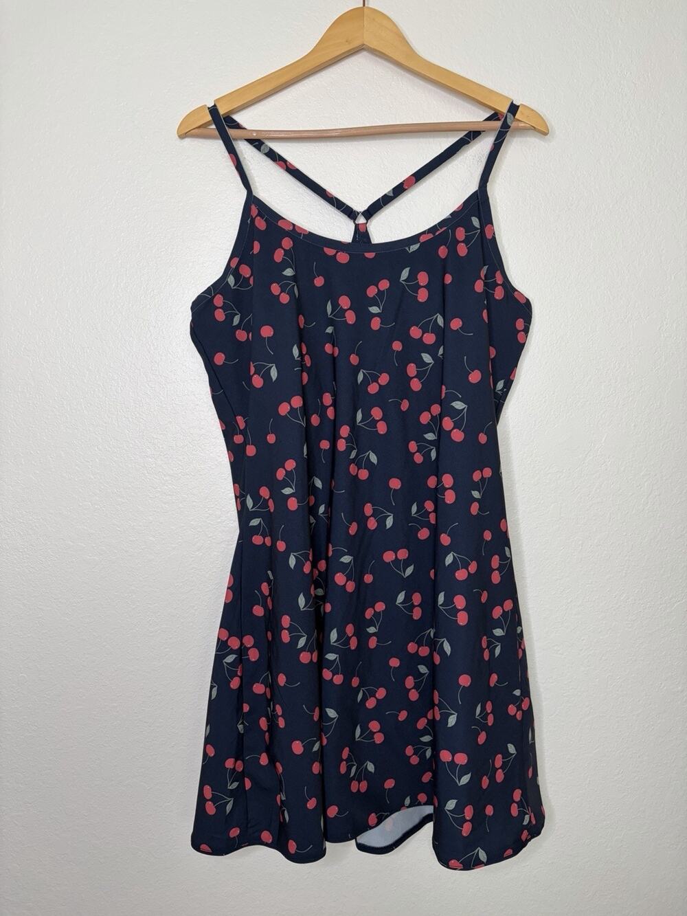Outdoor Voices Cherry Print Navy Athletic Exercise Dress Size XXL